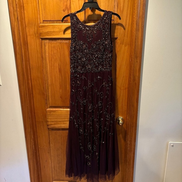 Pisarro Nights Beaded Mesh Gown with Jacket in Eggplant Size 2 NWT - Picture 3 of 10